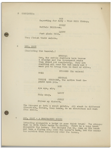 Moe Howard's 33pp. Script Dated April 1937 for The Three Stooges Film ''Goofs and Saddles'' -- Very Good Condition